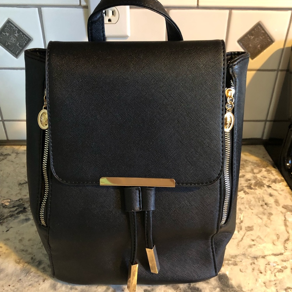 Black Faux Leather Backpack Purse